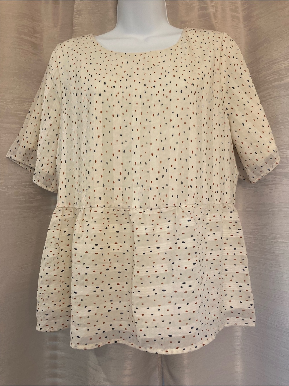 Polagram Cream Peplum Top with Multi Dot Print Rust and black size Medium